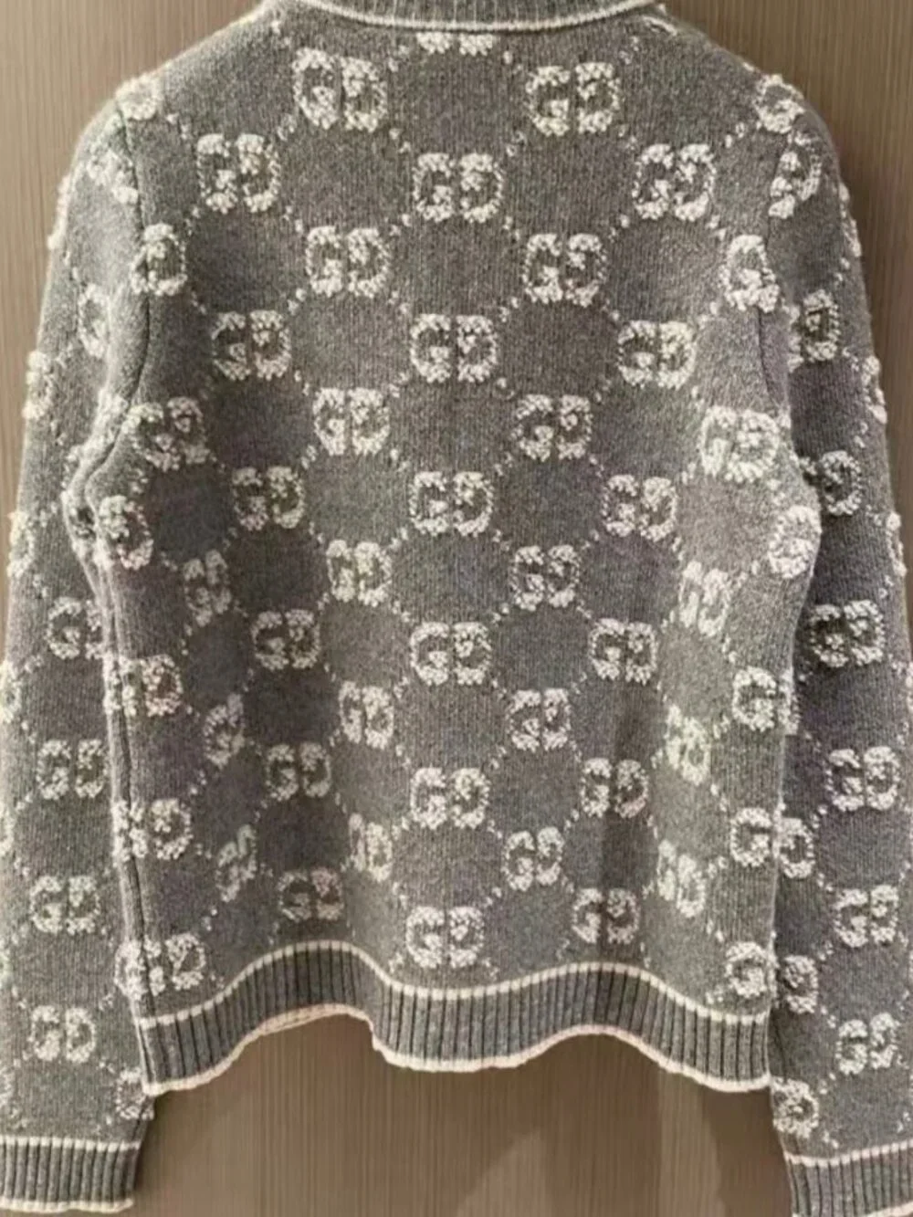 Gucci Grey GG Logo Knit Cardigan Gold Buttons Sweater